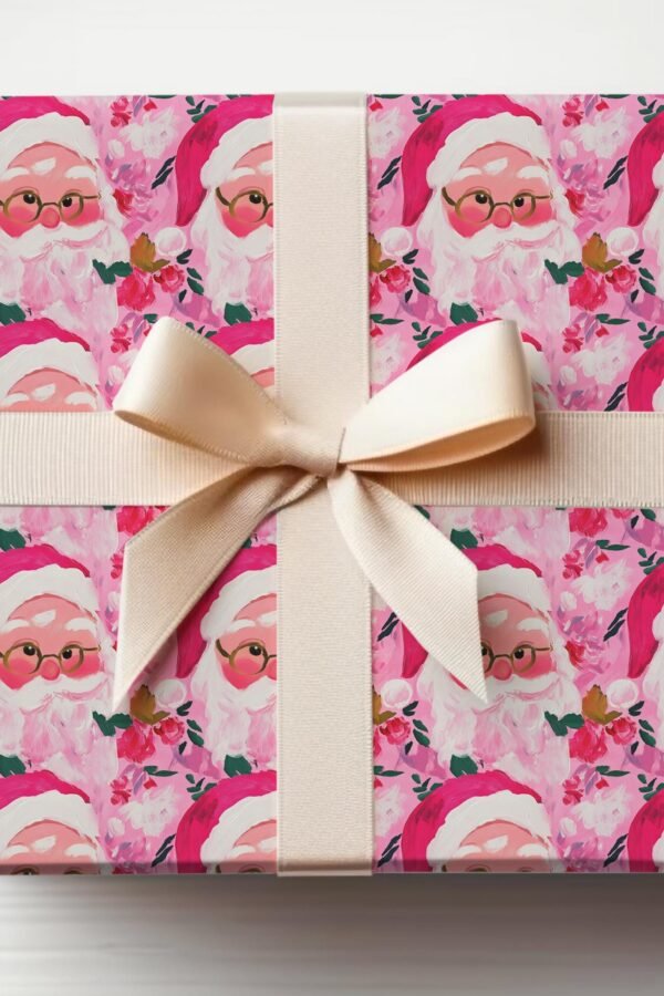 Cool Santa Wrapping Paper Roll, Hot Pink Gift Preppy Xmas Christmas Wrap Roll