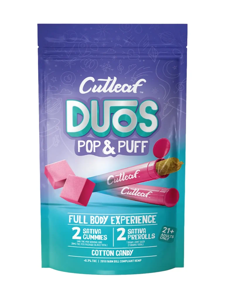 Cotton Candy Cutleaf Duos Pop & Puff THCA Pre-Rolls & Gummies 2ct