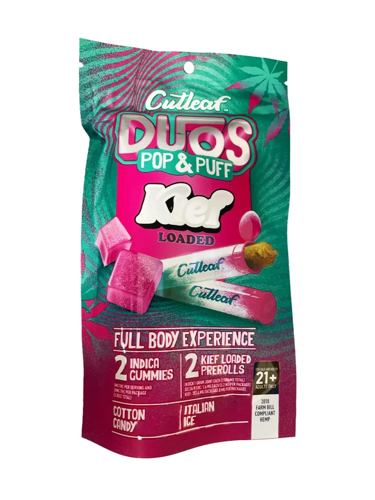 Cotton Candy | Italian Ice Cutleaf Duos Kief Pop & Puff Pre-Rolls & Gummies 2ct
