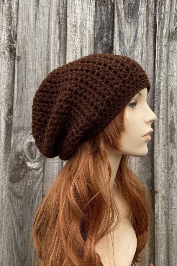 Crochet Hat, Womens Mens Slouchy Beanie, Boho Hipster Summer Beach Chocolate Brown