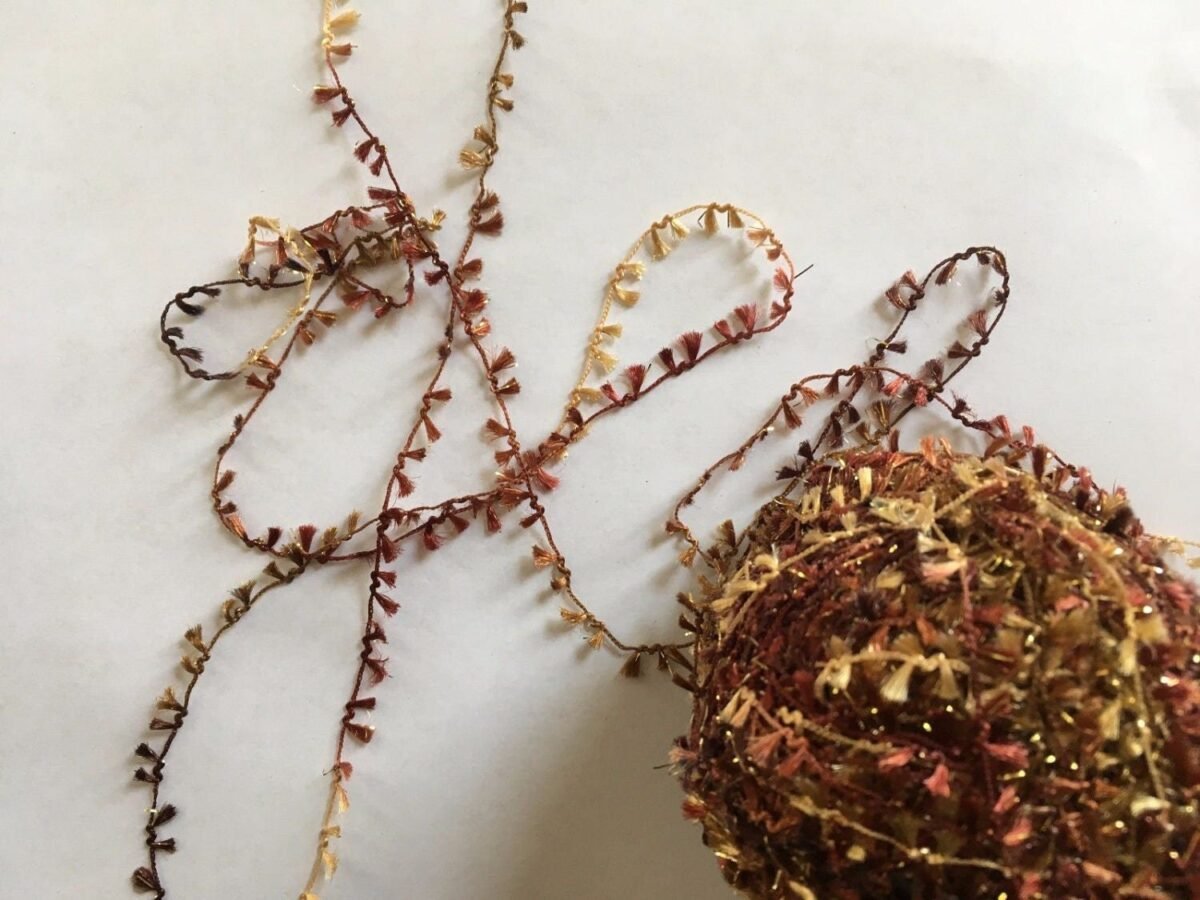 Crystal Palace Yarns Little Flowers #0436 Chocolate & Almonds Metallic Mini Flag Yarn 50 Gram 130 Yards Browns Burgundy Gold