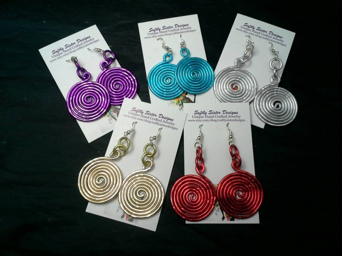Custom Colors Spiral Wrapped Wire Earrings, Aluminum Dangle Art