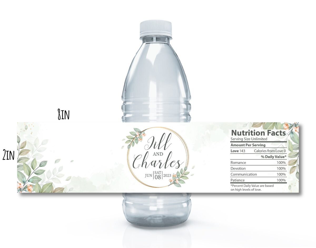 Custom Wedding Water Bottle Labels, Floral Bride & Groom Stickers, Nutrition Facts Of Love Marriage