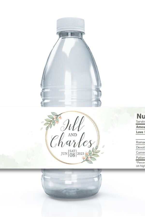 Custom Wedding Water Bottle Labels, Floral Bride & Groom Stickers, Nutrition Facts Of Love Marriage