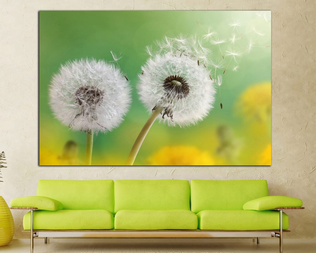 Dandelions Closeup Canvas Print, Wall Art, Blow Ball Flower Art, Dandelion Wildflower Meadow, Preppy Print Ready To Hang