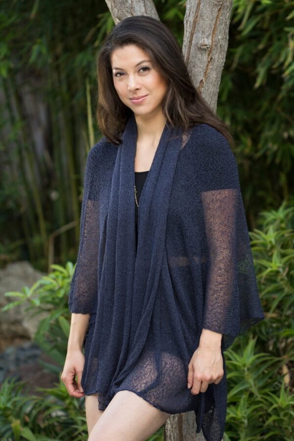 Dark Navy Summer Sweater Wrap, Oversized Knit Cardigan, Lightweight Boho Sheer Kimono, Plus Size 20+Colors Avail #112