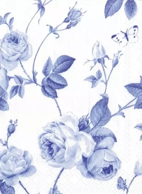 Decoupage Paper Napkins - Blue Rose Set Of 3 Cocktail Size