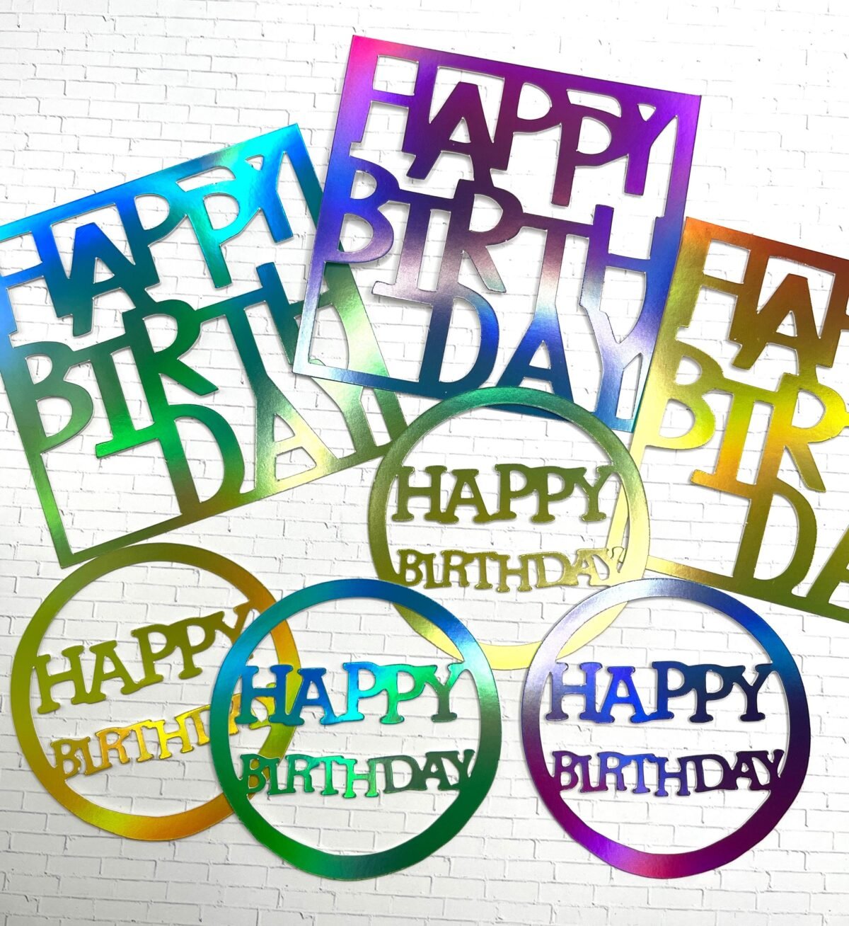 Die Cuts Happy Birthday Sentiments 7 Pieces Rainbow Mirror Cardstock Large Birthday Greetings For Cards Words Party Decor