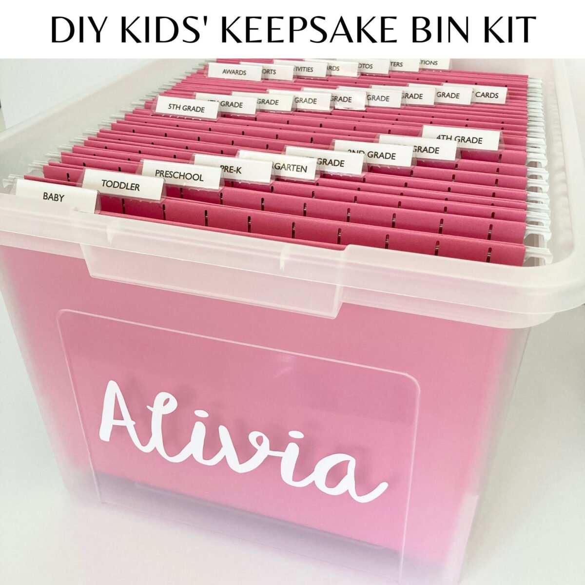 Diy Kids' School Keepsake Bin Kit | Personalized Box, Memory Artwork Organization, Schoolwork + Folders Not Included