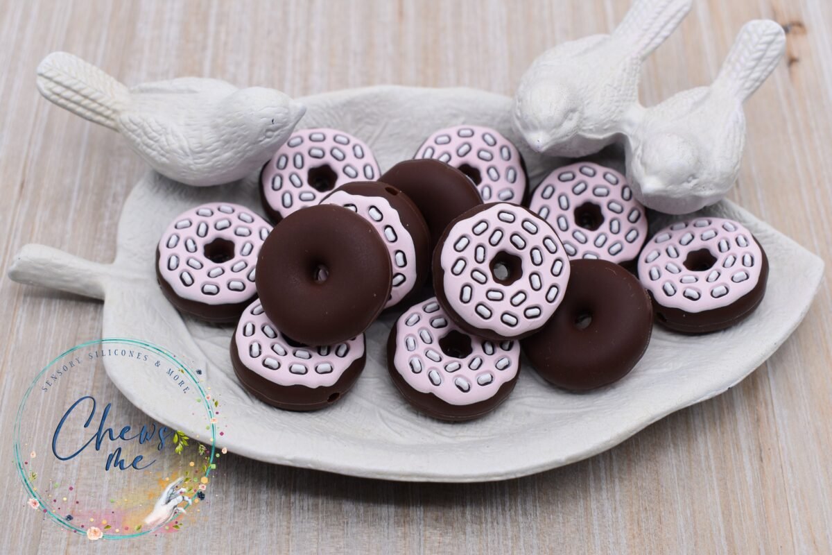Donut Chocolate With White Icing Silicone Beads | Focal Bead Chewelry Sensory Fidget Toy Stim Chewlery Adhd