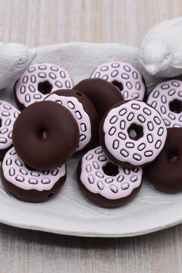 Donut Chocolate With White Icing Silicone Beads | Focal Bead Chewelry Sensory Fidget Toy Stim Chewlery Adhd