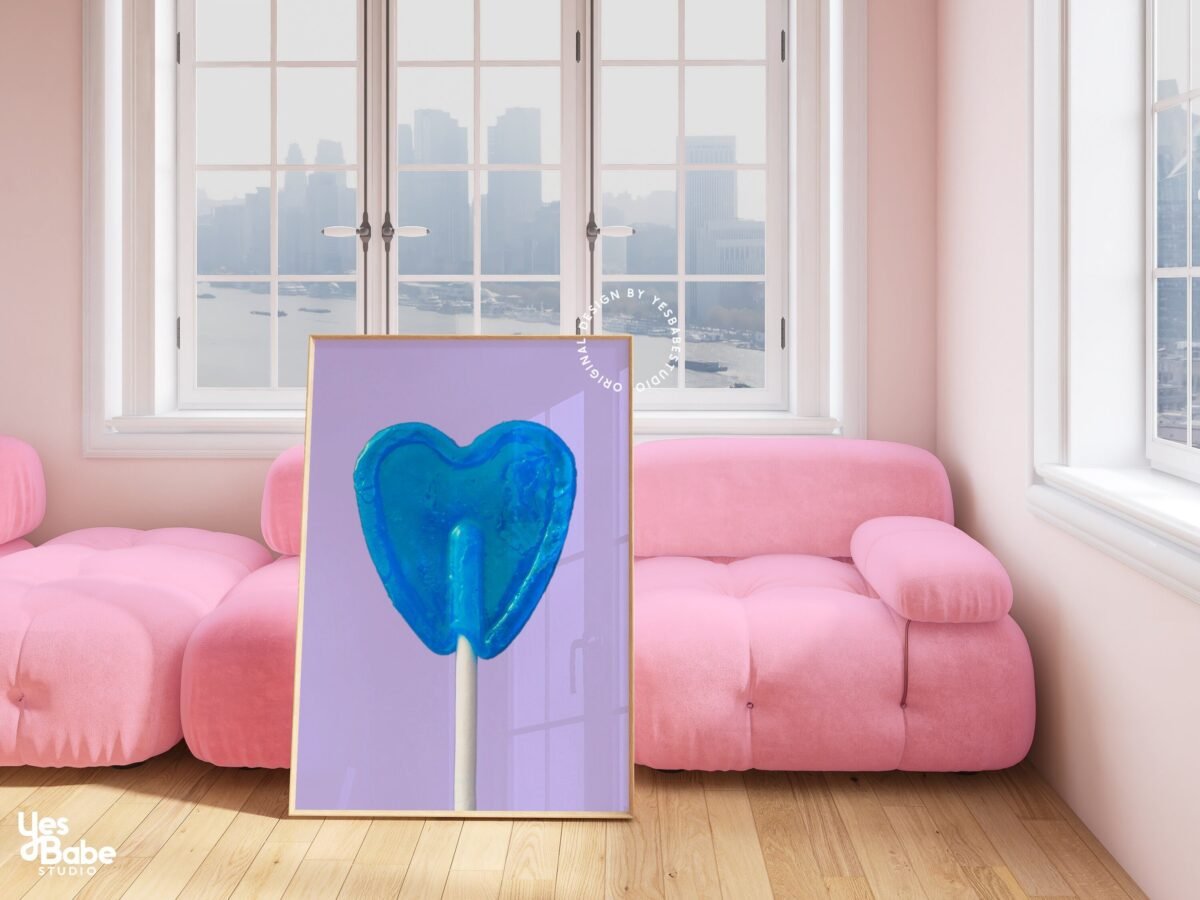 Dopamine Decor, Candy Heart Lollipop Print, Funky Kitchen Prints, Maximalist Wall Art, Candy Gummy Bear Quirky Art