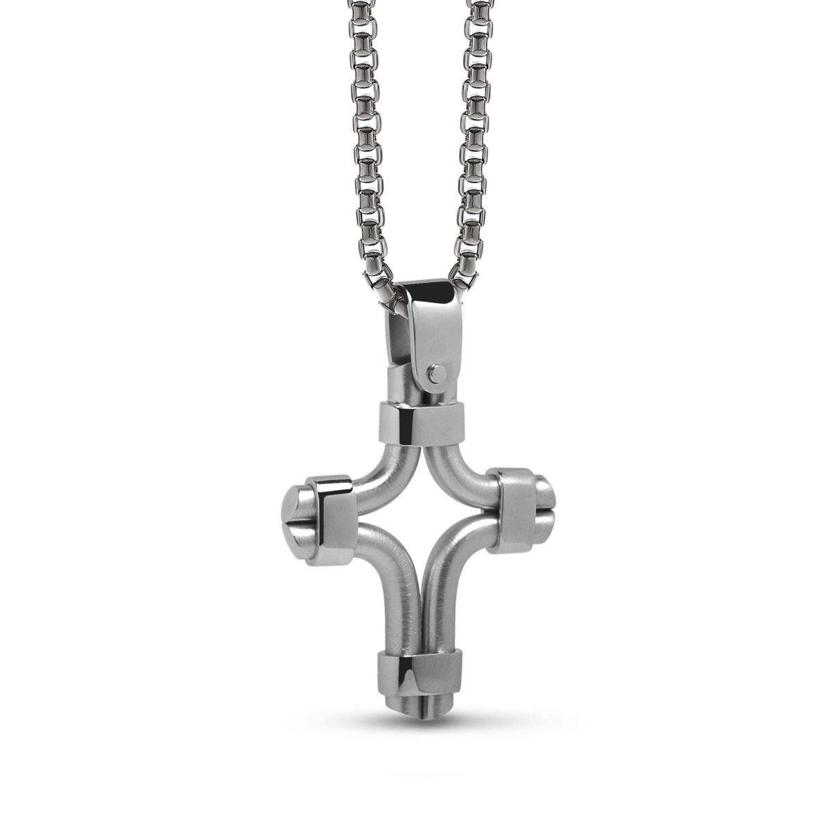 Double Rods Cross Pendant in Stainless Steel By Taormina Jewelry