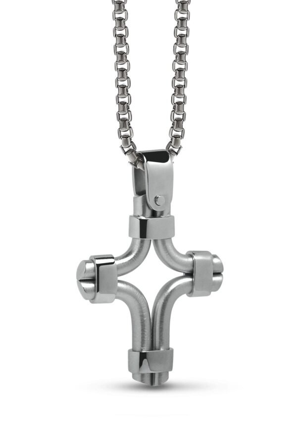 Double Rods Cross Pendant in Stainless Steel By Taormina Jewelry