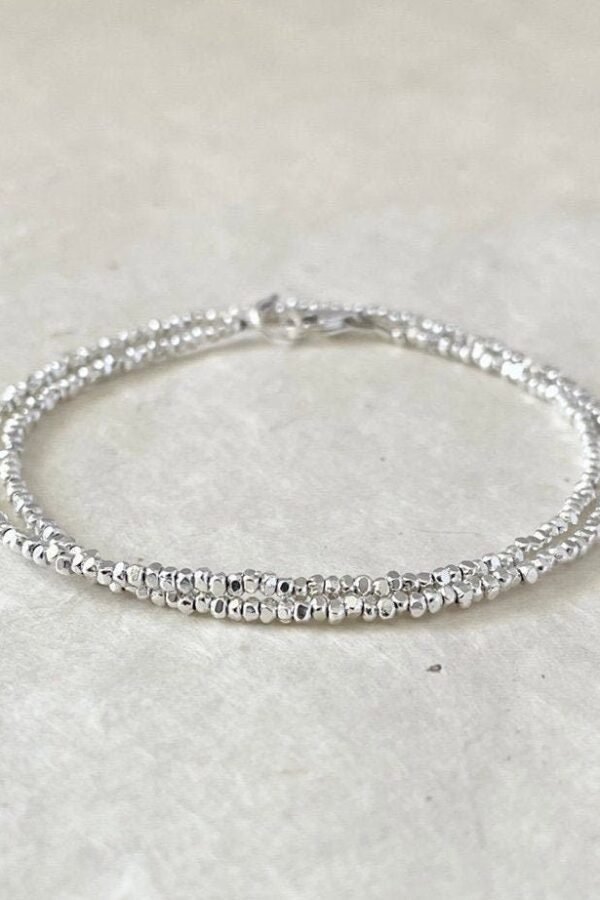 Double Wrap Tiny Karen Hill Tribe Thai Silver Beaded Bracelet, Sundance Style, Dainty Layering Stacking Bracelet