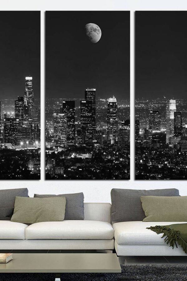 Downtown Los Angeles Black & White La Skyline, 3 Panel Split Canvas Print, USA Art, Wall Art On Canvas Ready To Hang