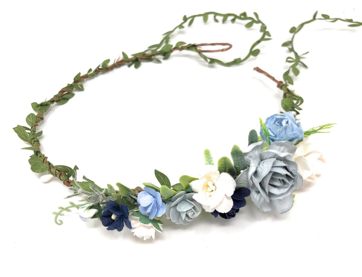 Dusty Blue Floral Crown Wedding Bridal Headpiece