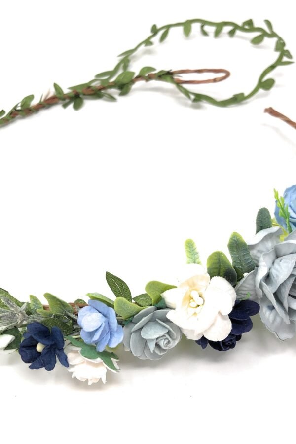 Dusty Blue Floral Crown Wedding Bridal Headpiece