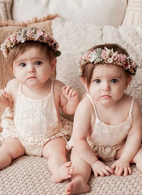 Dusty Rose Flower Crown Baby Photo Prop, Floral Hair Wreath