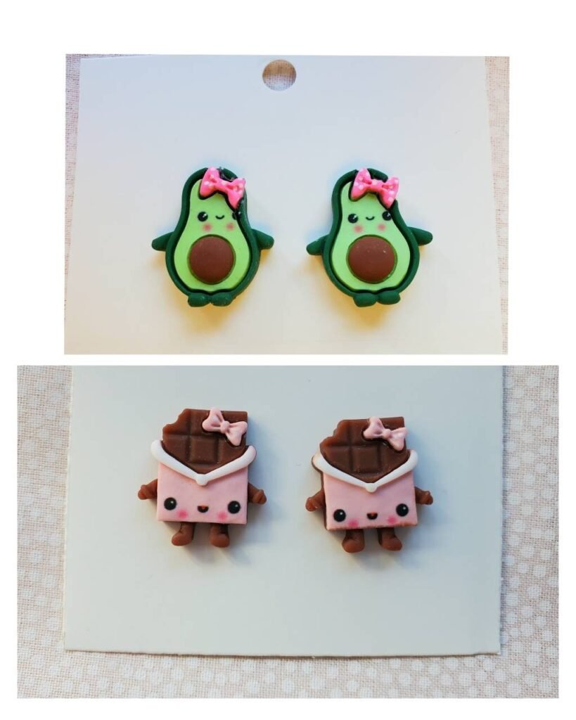 Earrings Avocado Kawaii, Chocolate Kawaii, Cute Clay