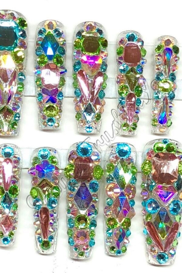 Easter Basket - Xxl Ballerina Gel Press On Nails| Reusable Nails | Long Gifts For Her| Rhinestones Makartt Dnd Glue