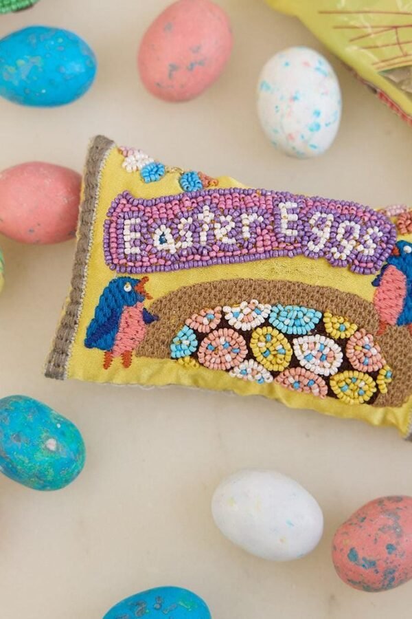 Easter Eggs Candy Bag Beaded Ornament, Hand Crafted Chocolate Charm, Handmade Decor
