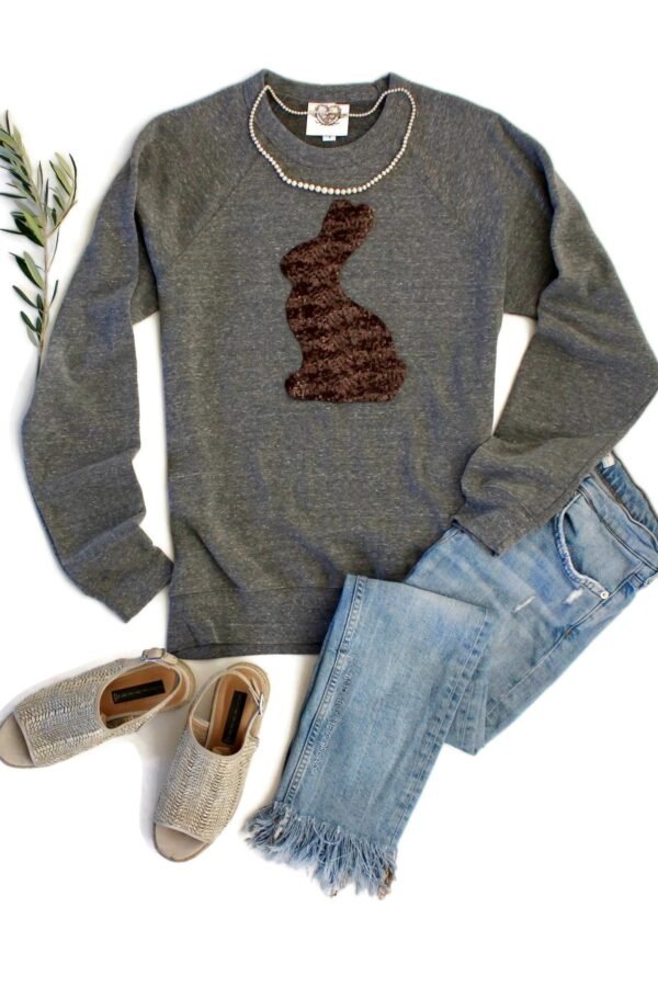 Easter Shirts For Women. Sequin Patch. Sweatshirt. Gift Her. Bunny Sweater. Cute. Bunny. Chocolate Mom Mama