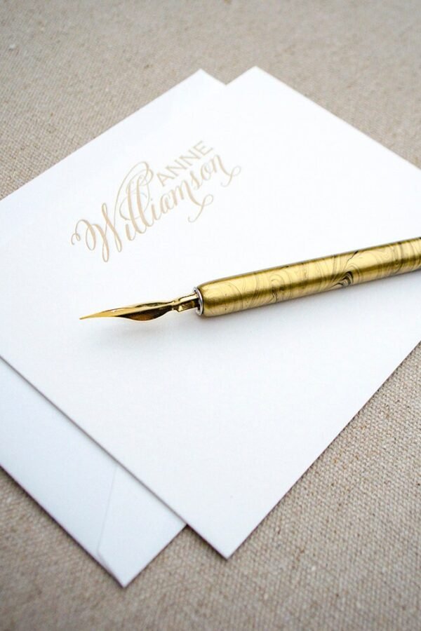 Elegant Custom Name Letterpress A2 Stationery & Envelope Set, Personalized Flat Note Cards, Notecard Gift Correspondence