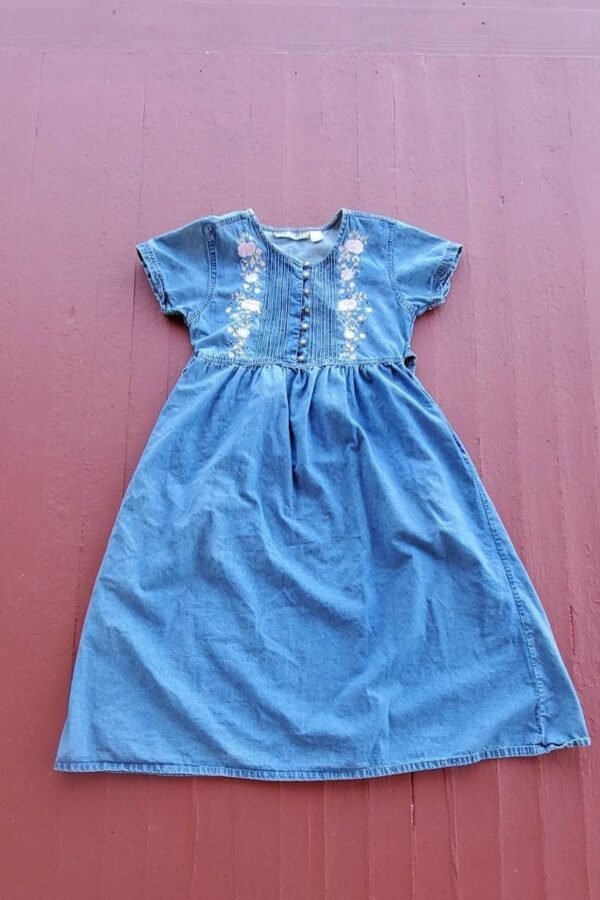 Embroidered Denim Dress Jane Ashley Floral Babydoll, Size Small