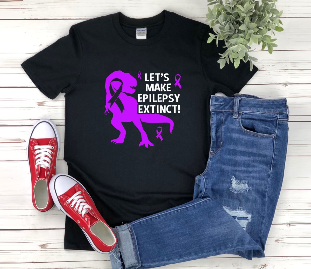 Epilepsy Awareness, Awareness Shirt, Tshirt, Lets Make Extinct, Dinosaur, Purple Ribbon