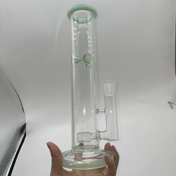 Factory Sale 11.5 Inch Straight Tube Bong With Ice Catcher, Thick Glass Smoking Pipe Milky Green Color