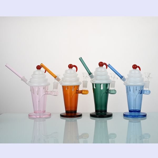 Factory Sale H17cm 4 Colors Ice Cream Style Glass Water Pipe/Smoking Glass Water Bong Pipe/Smoking Glass Bong for Distribution