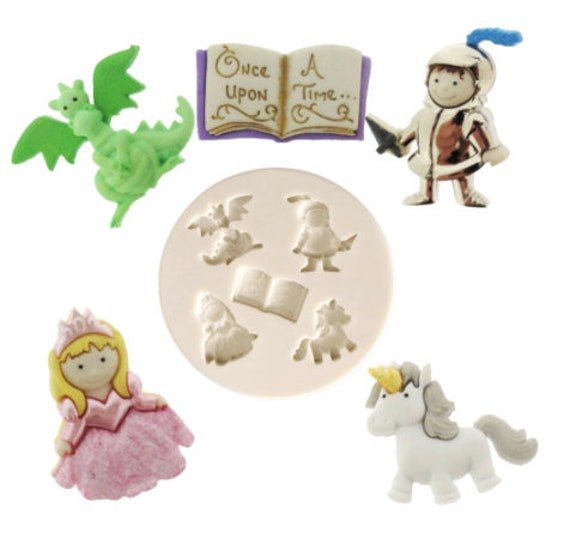 Fairytale Mold - Princess Knight Dragon Horse Book Silicone Fondant Mold, Cake Pops Kids Cupcake Decoration, Chocolate Shapem
