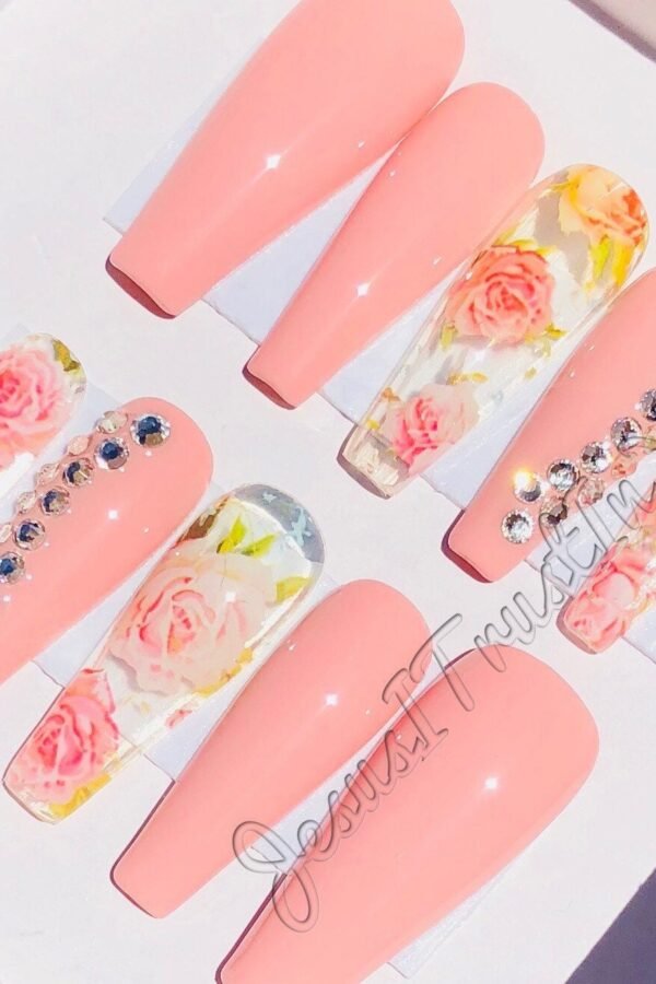 Faith - Long Ballerina Gel Press On Nails| Reusable Nails | Gifts For Her| Rhinestones Makartt Dnd Glue