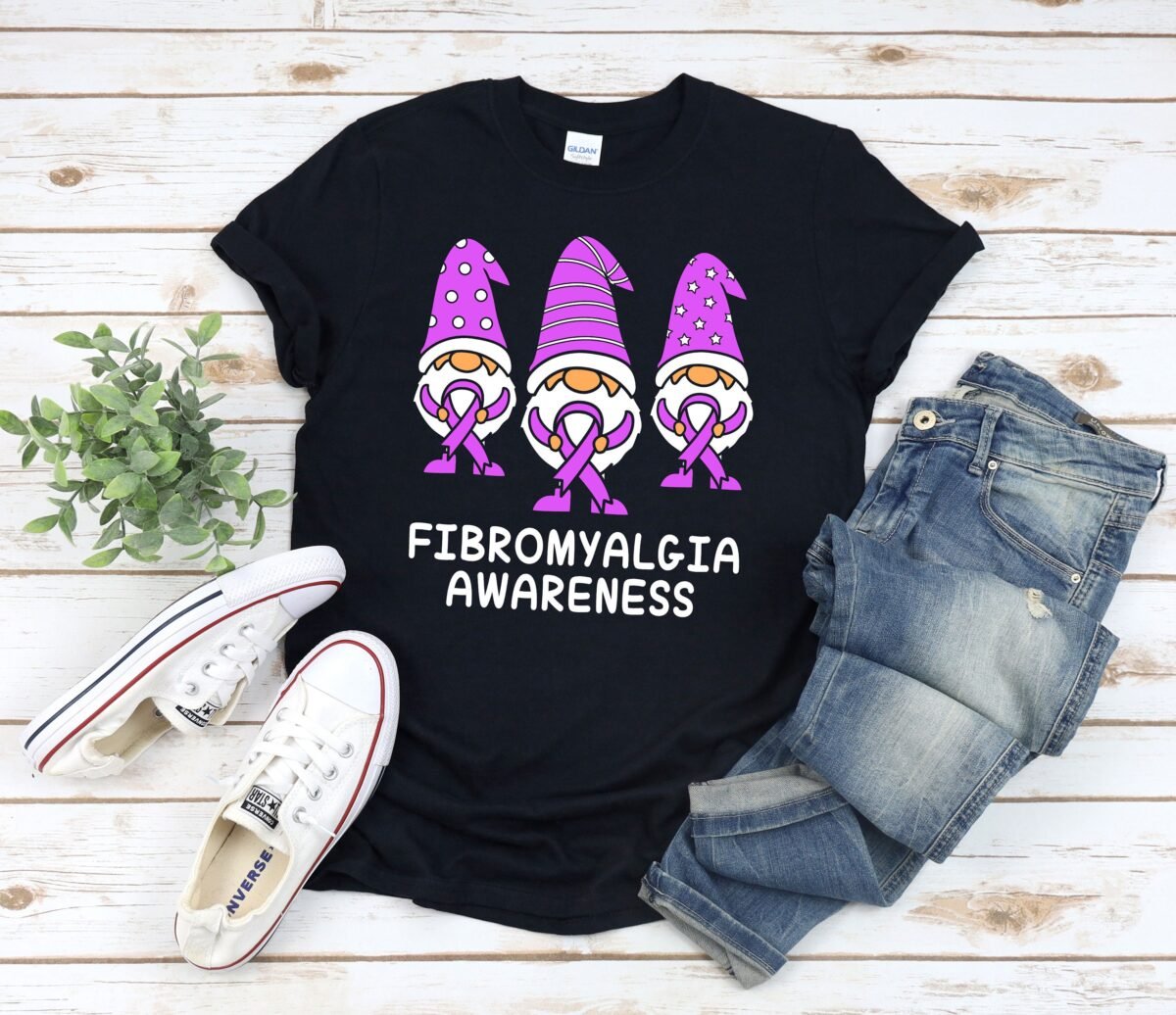 Fibromyalgia Shirt, Ribbon, Purple Gnome, Gnome Shirt For Women, Awareness Tshirt