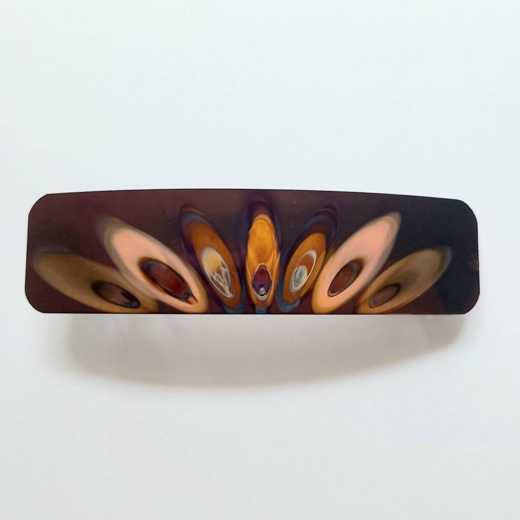 Flame Painted Copper Barrette, Hair Accessory, Beautiful 4 Inch 7Th Anniversary Gift, French Barrette