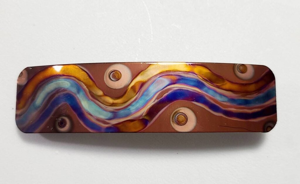 Flame Painted Copper Barrette, Hair Accessory, Beautiful 4 Inch 7Th Anniversary Gift, French Southwest