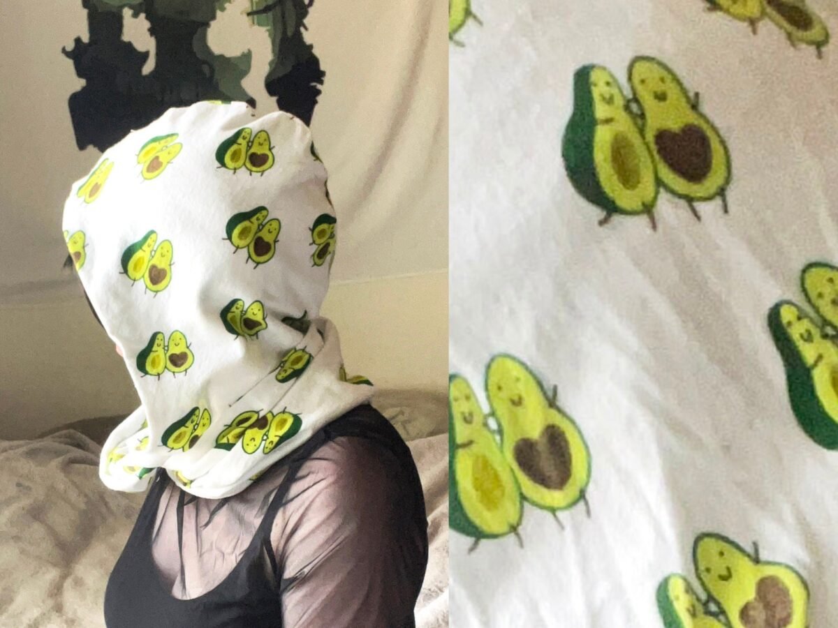Flannel Cowl Scarf | Cute Avocado Infinity Scarves Cozy Festival Hooded Head Wrap Hoodie Kawaii Neck Warmer Snood Thneed Loop Shrug