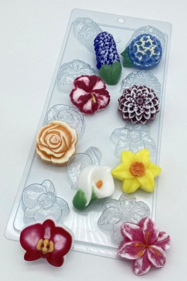 Floral Assortment Mold, 9 Cavity Flower Variety Chocolate Mold, Candy Soap Embeds Cupcake Decoration, Peony, Rose & More, Shapem