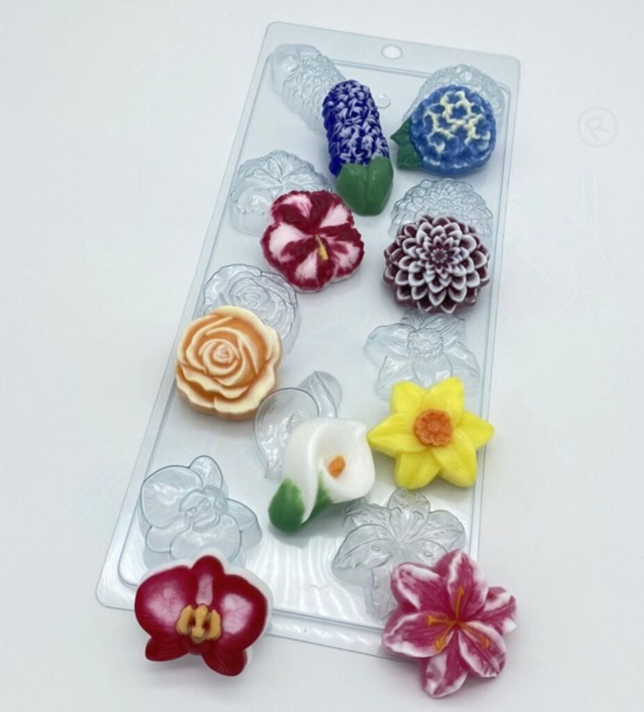 Floral Assortment Mold, 9 Cavity Flower Variety Chocolate Mold, Candy Soap Embeds Cupcake Decoration, Peony, Rose & More, Shapem