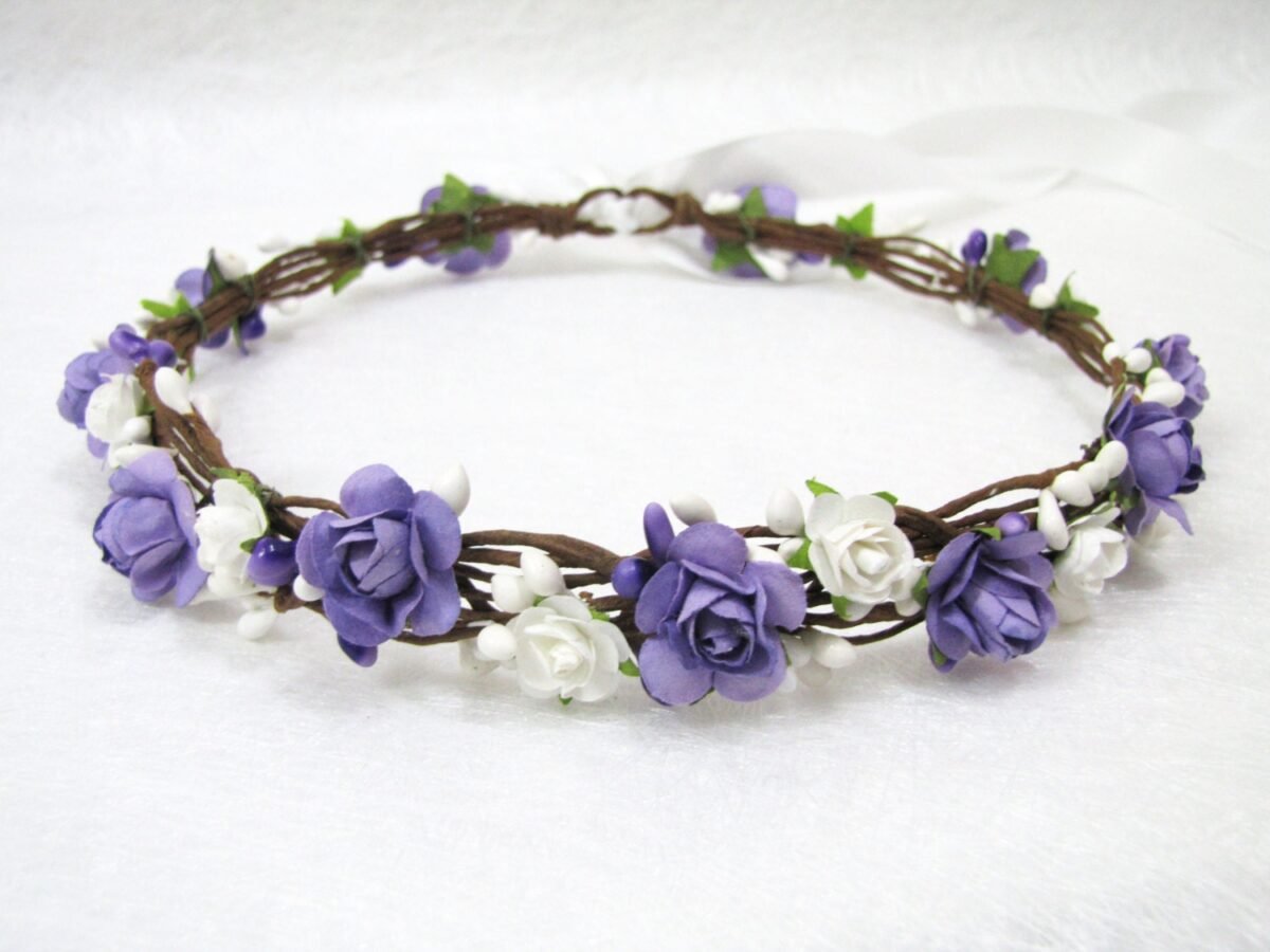 Floral Crown, Two Flower Color Headband, Head Wreath, Wedding Bridesmaid Girls Crown