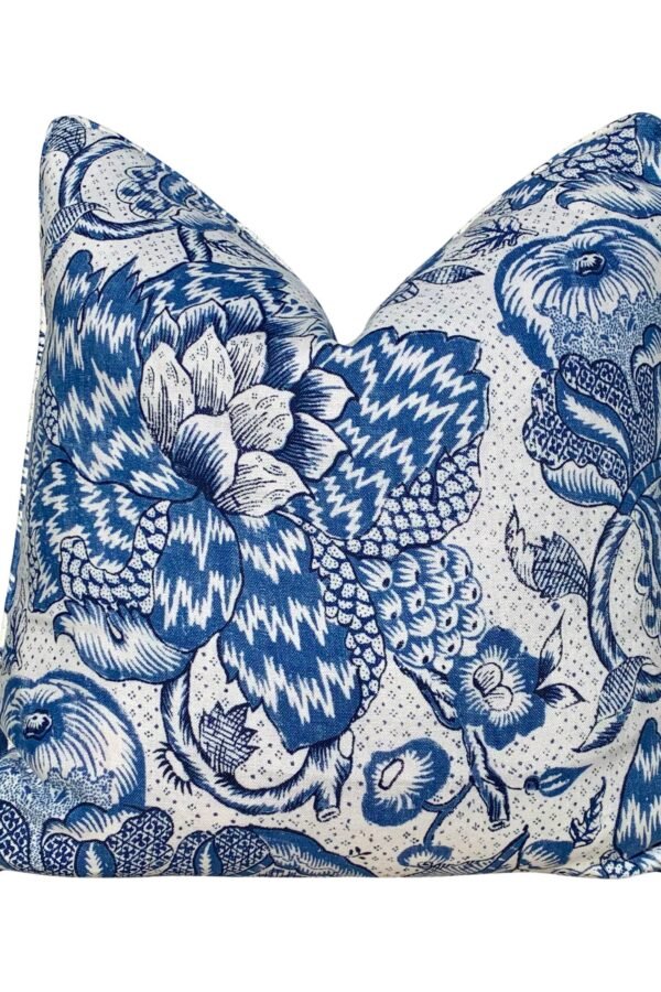 Floral Pillow in Blue & White. Euro Sham Cover, Designer Traditional Pillow, High Endtrow Thibaut Accent Pillows