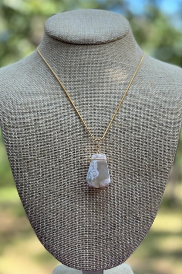 Flower Agate Wire Wrapped Pendant, Cherry Blossom Agate Necklace