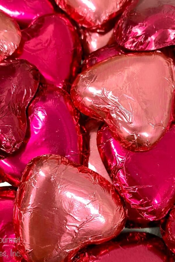 Foil Wrapped Flat Hearts Any Chocolate Flavor, Color, Bulk Box 1/2 lb., Approx. 21 Pcs