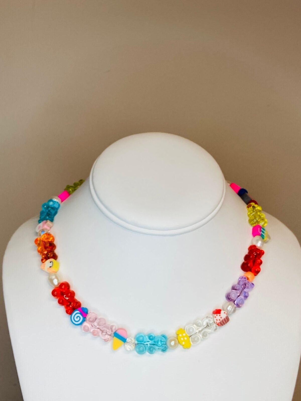 Fun Candy Ice Cream Gummy Bears Cupcake Y2K Beaded Necklace/90S Sweets Retro Freshwater Pearls Whimsical Unique