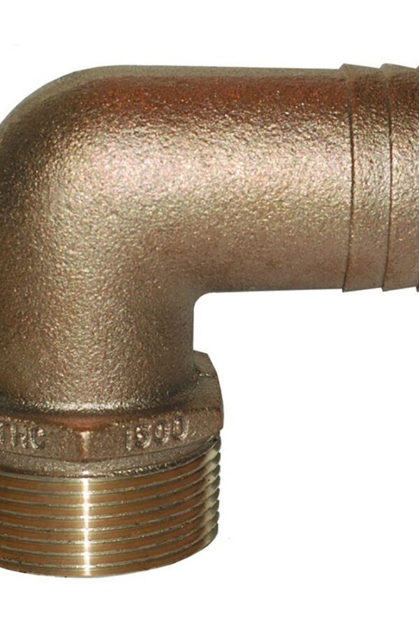 GROCO PTHC-1125 1-1/4 INCH NPT X 1-1/8 INCH ID BRONZE 90 DEGREE PIPE TO HOSE FITTING STANDARD FLOW ELBOW