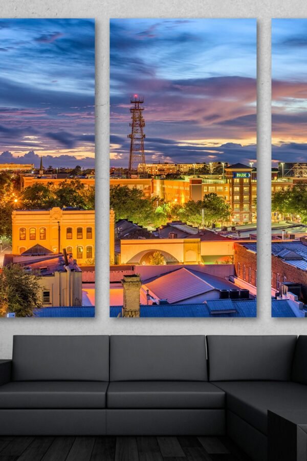 Gainesville, Florida, USA Canvas Print Wall Art - Cityscape, Townscape Art At Dusk- Giclee Home Decor, Wall Interior Design