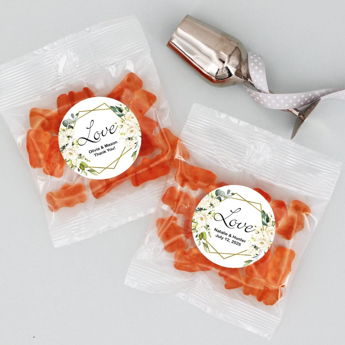 Geometric Floral Favor, Champagne Gummy Bear Wedding Favors, Personalized Bridal Shower Favors - Set Of 20