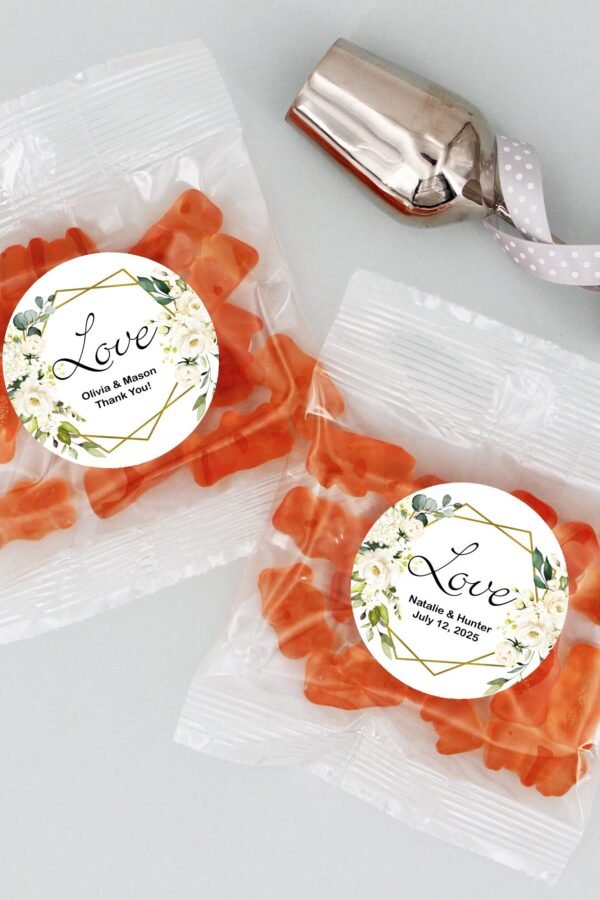 Geometric Floral Favor, Champagne Gummy Bear Wedding Favors, Personalized Bridal Shower Favors - Set Of 20