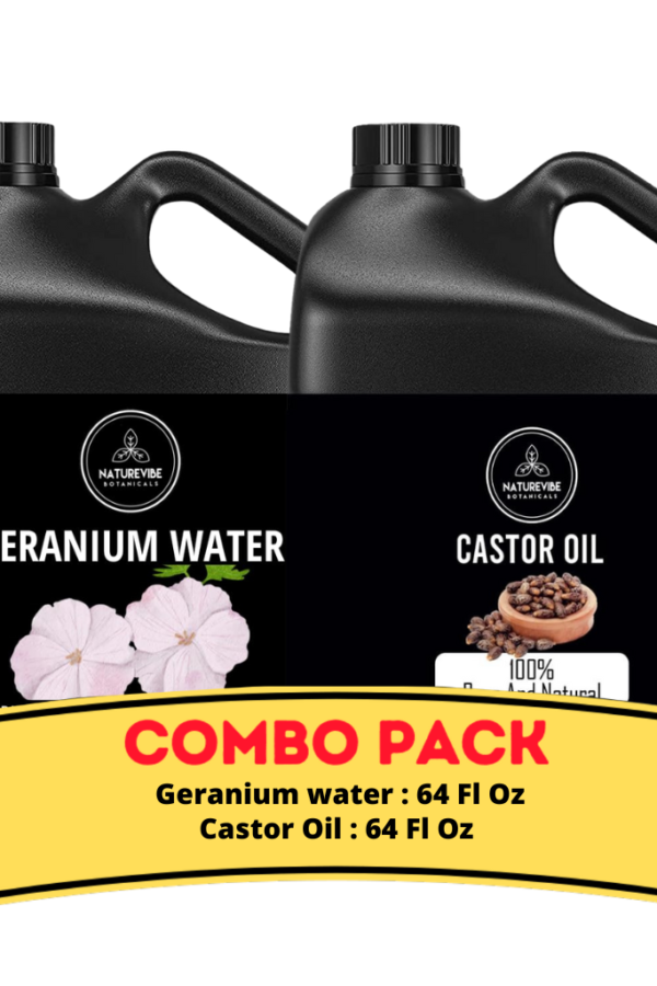 Geranium Water & Castor Oil - Bundle of 64 Ounces Each | Hydrating and Nourishing for Skincare and Haircare | Soothes and Calms All Skin Types